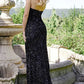 JVN23771 Strapless Velvet Sequin Prom Dress fitted V Neckline Peaks