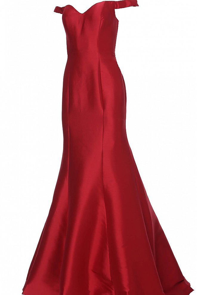 JVN3245 Red off the shoulder mikado mermaid pageant gown evening dress prom dress 