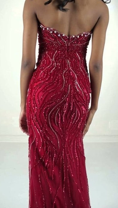Jovani JVN 33692 size 12 Wine crystal Beaded pageant gown prom dress Strapless