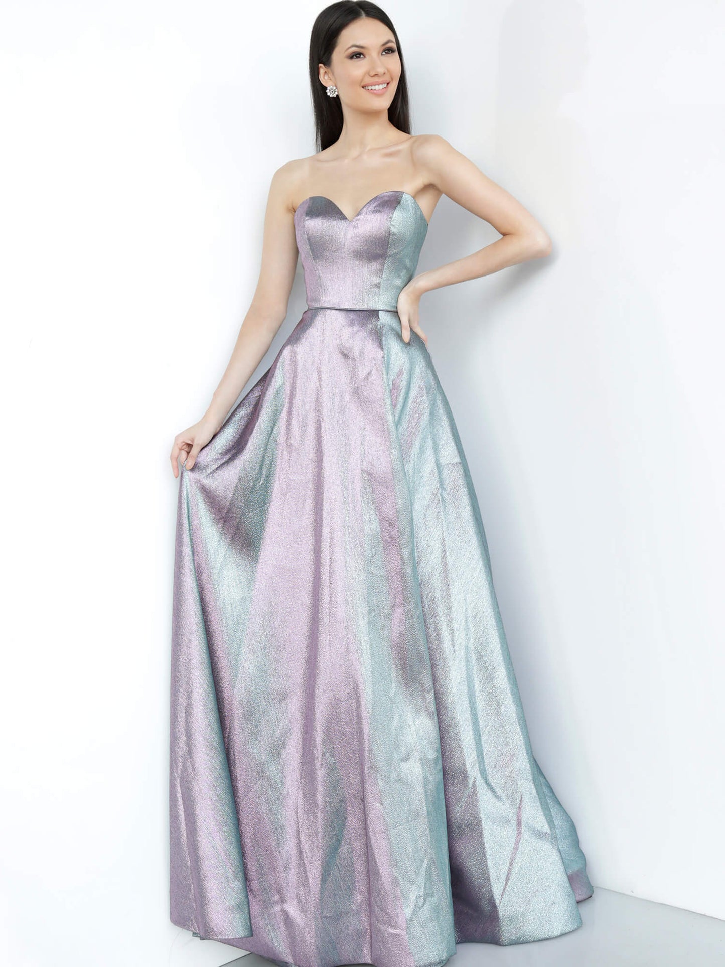 JVN by Jovani 3775 Iridescent Long Prom Dress High Slit A line Sweetheart Neckline - Color Changing Fabric! Evening gown 