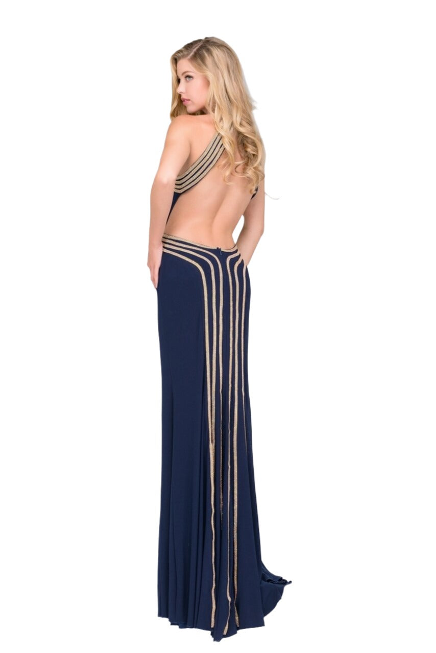 Jovani JVN 45563 size 2 Navy prom dress Long Backless High Neck Formal – Glass  Slipper Formals