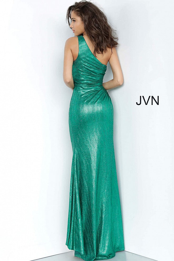 Jovani JVN4734 Size 0 Gold Shimmer Metallic Prom Dress One Shoulder Fitted Slit