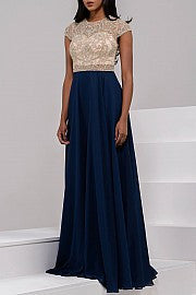 Jovani JVN47897 Size 16 Navy A Line Beaded Formal Dress evening Gown beaded