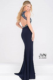 Jovani JVN47907 size 4 Navy prom dress pageant gown two piece slit High neck Beaded