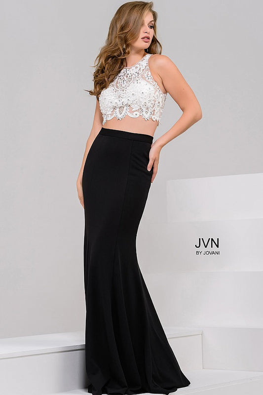 Jovani JVN 48701 Size 6 Black/White Two piece prom dress Lace High Neck Formal Gown