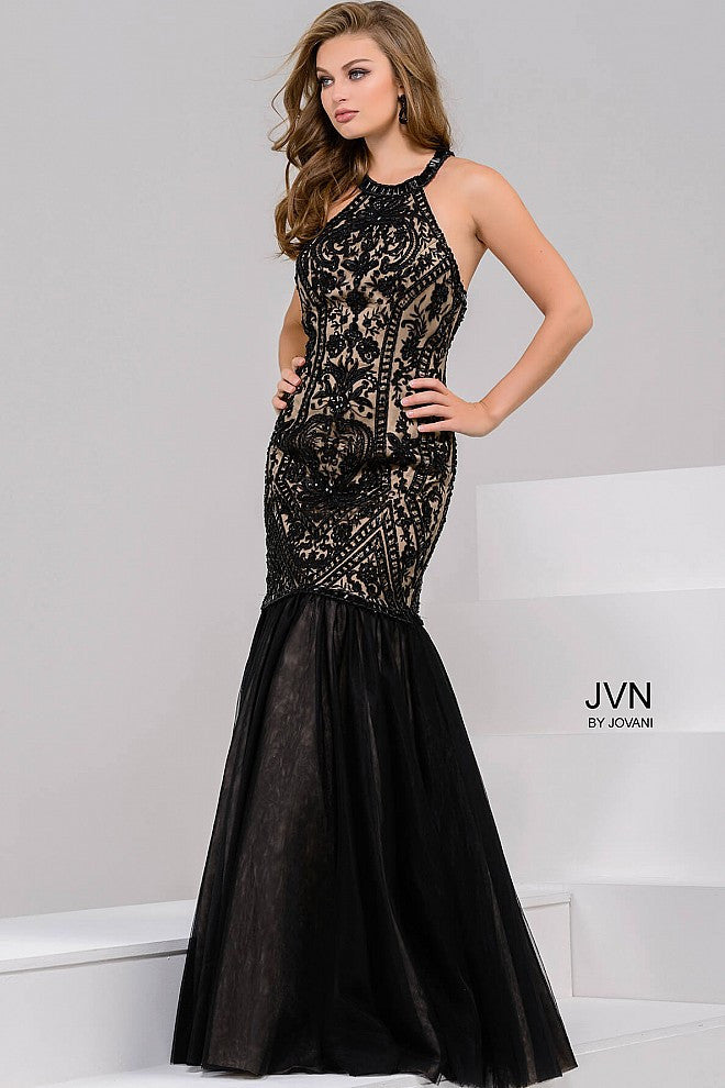 Jovani JVN 48702 size 8 Black mermaid prom dress Beaded High Neck Gown