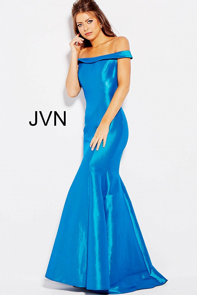 Jovani JVN 51863 Size 10 Teal off the shoulder mermaid prom dress Pageant Gown