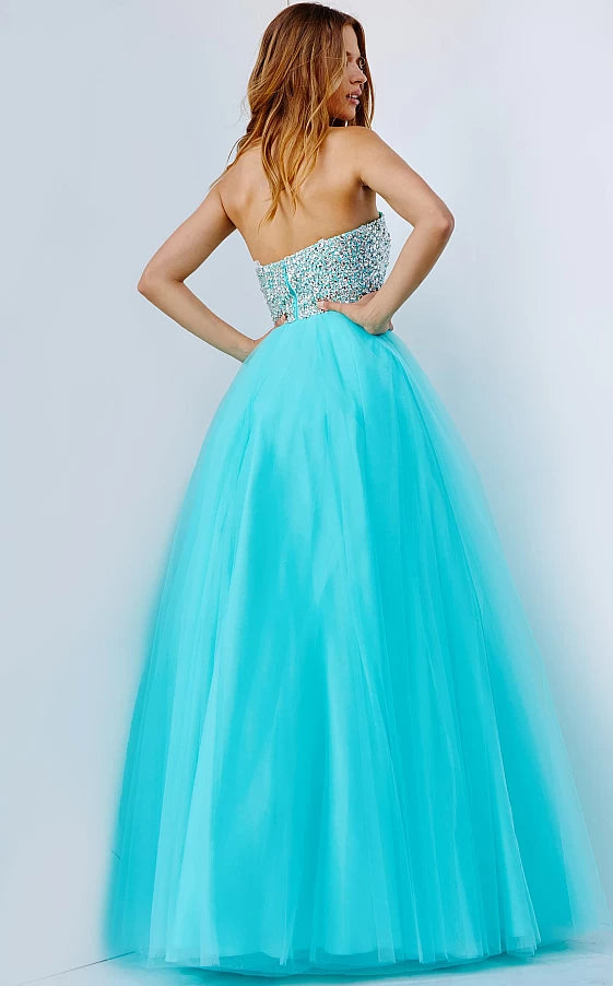 Jovani JVN52131 Strapless Crystal tulle prom dress Ball Gown Formal Pageant Gown