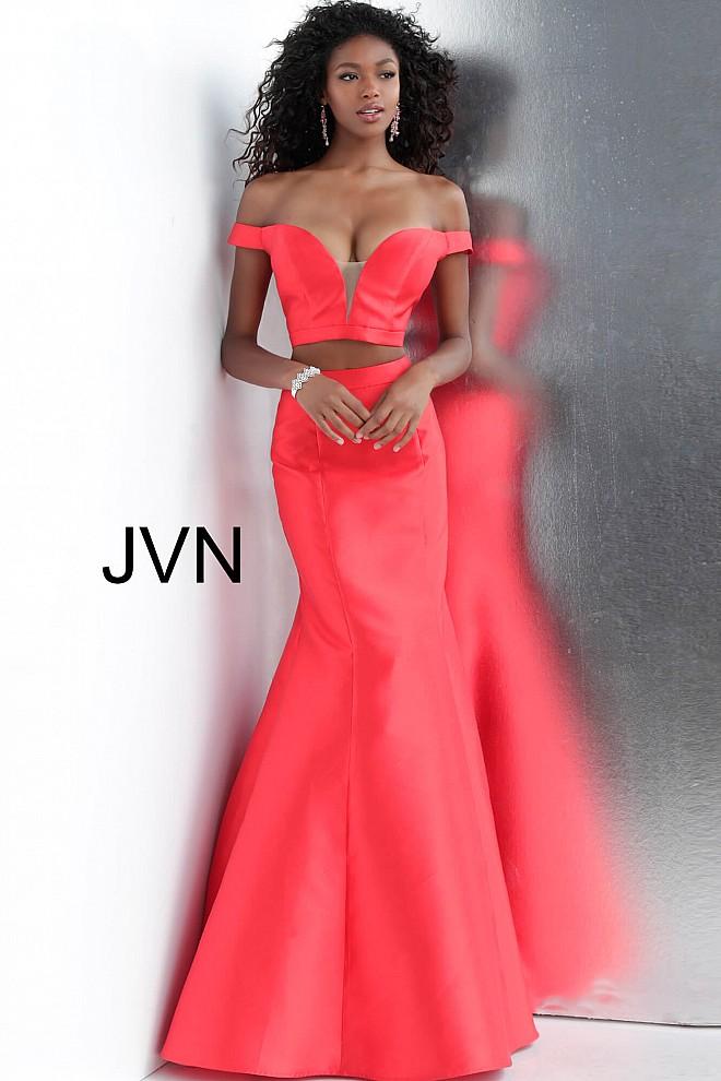 Two Piece Red Prom Dress Strapless Cheap Two Piece Prom Dresses