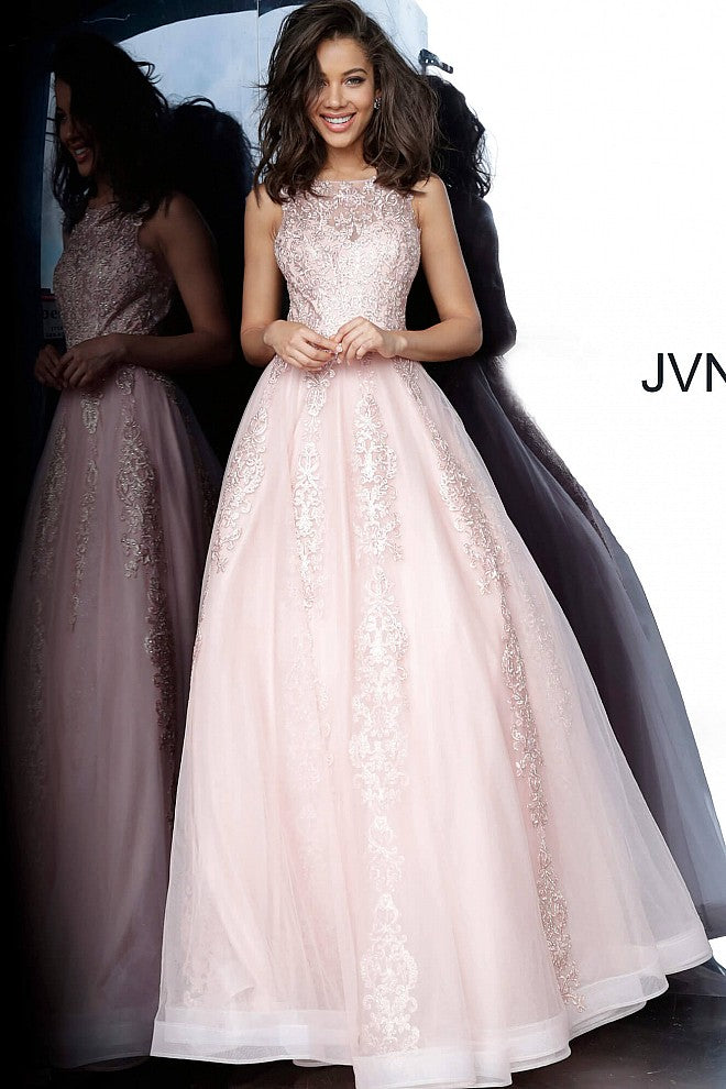 Jovani JVN59046 Sheer Tulle Lace High Neck Ballgown Prom Dress Formal ...