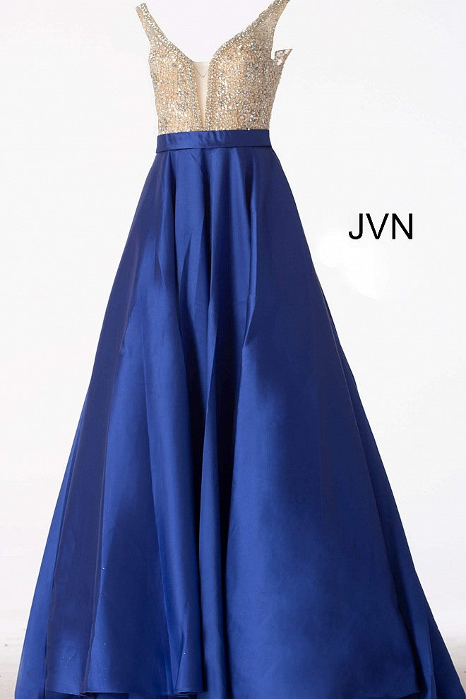 JVN60696 Royal embellished plunging neckline mikado a line prom dress ball gown evening gown pageant dress 