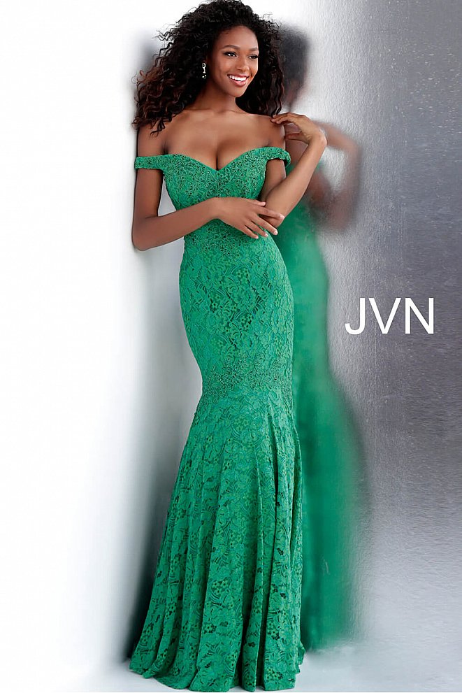JVN62564 Jade lace off the mermaid prom dress evening gown with lace embellished applique trim evening gown pageant dress 