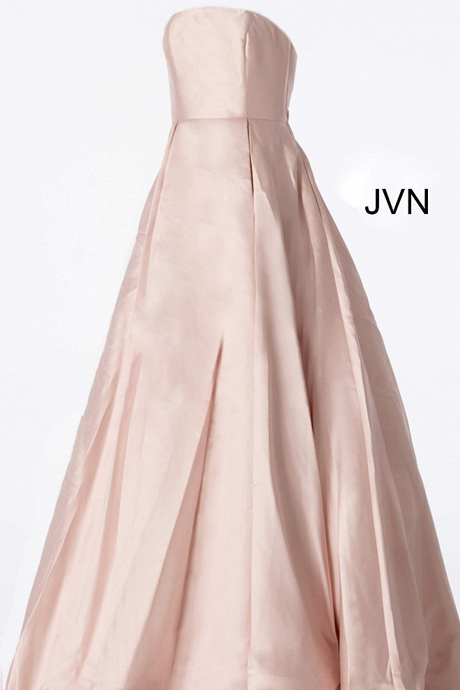 JVN62633 Blush strapless lace up corset back straight neckline pleated mikado skirt prom dress ball gown evening gown 