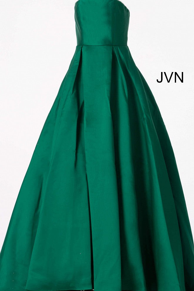 JVN62633 Green strapless lace up corset back straight neckline pleated mikado skirt prom dress ball gown evening gown 