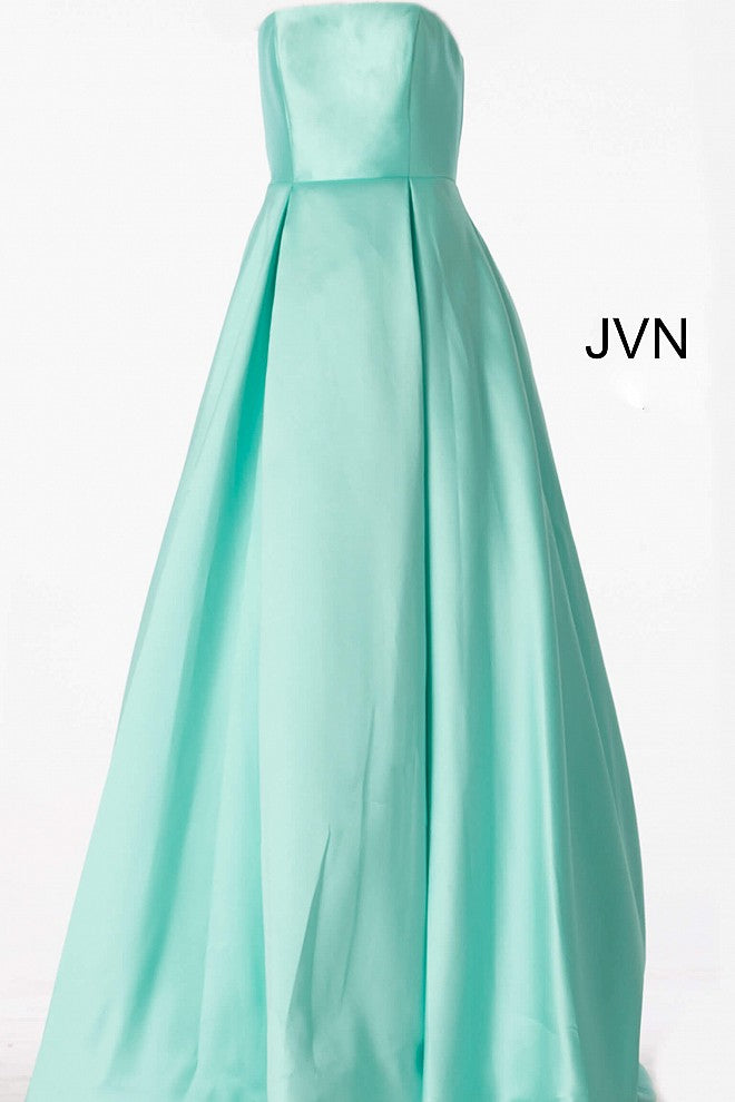 JVN62633 Mint strapless lace up corset back straight neckline pleated mikado skirt prom dress ball gown evening gown 