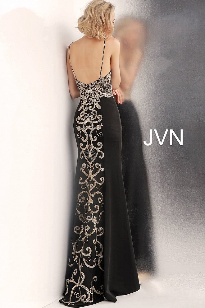 Jovani JVN66059 Size 2, 10 Black Long sheer Embroidered lace prom dres –  Glass Slipper Formals