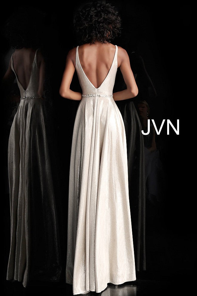 Jovani JVN67050 size 8 Peacock Long A Line Shimmer prom dress V Neck
