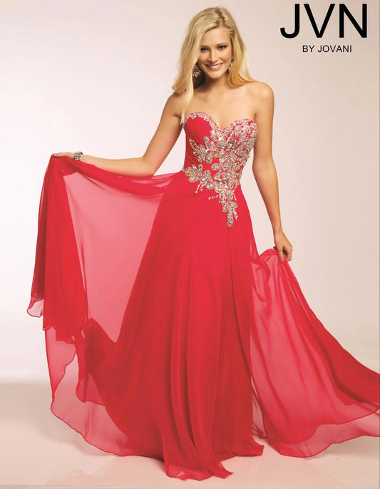 Jovani JVN92587 fuchsia size 8 in stock embellished bodice a line prom dress