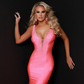 Johnathan Kayne 2305 Size 2 Taffy Pink Evening Pageant Prom Dress V Neckline Embellished Mermaid Train