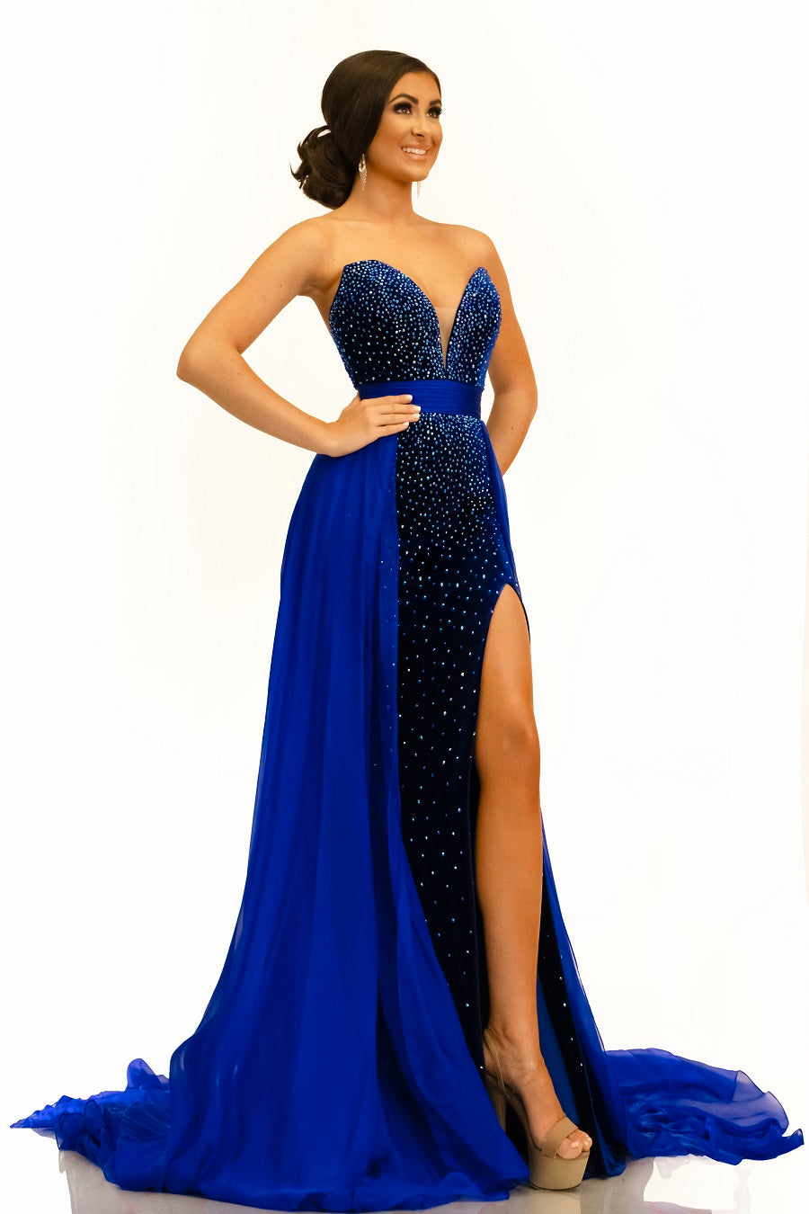 Johnathan-Kayne-2306-royal-evening-pageant-dress-front-strapless-embellished-stretch-velvet-slit-overskirt