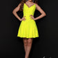 Johnathan-Kayne-2336-Lemon-Lime-yellow-homecoming-dress-fit-and-flare-short-sequins-on-velvet-v-neckline-backless