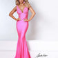 Johnathan-Kayne-9213-Barbie-Pink-Prom-Dress-Front-2-ruched-neckline-fitted-stretch-lycra-empire-waistline-mid-v-back-sweeping-train