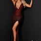 Johnathan Kayne 2525 Long fitted jersey Crystal Rhinestone Embellished Formal Dress Pageant gown with Slit in skirt, sweeping train and adjustable Zipper Neckline  Sizes: 00, 0, 2, 4, 6, 8, 10, 12, 14, 16, 18, 20  Colors: Black/Red, Royal/Purple