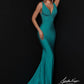 Johnathan Kayne 9213 Size 10 Teal Hot Stone Prom Dress Ruched V Neckline Long Fitted Pageant Gown