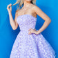Jovani-02564-Lilac-Lace-Cocktail-Dress-front-Strapless-fit-and-flare-Homecoming-DressJovani 02564 is a short Fit & Flare cocktail dress perfect for homecoming, wedding reception, prom & More! Strapless straight neckline with a fitted bodice covered in 3D floral Appliques. Pockets in the flared skirt. Corset Lace up back.  Available Sizes: 00,0,2,4,6,8,10,12,14,16,18,20,22,24  Available Colors: White, Light Blue, Lilac