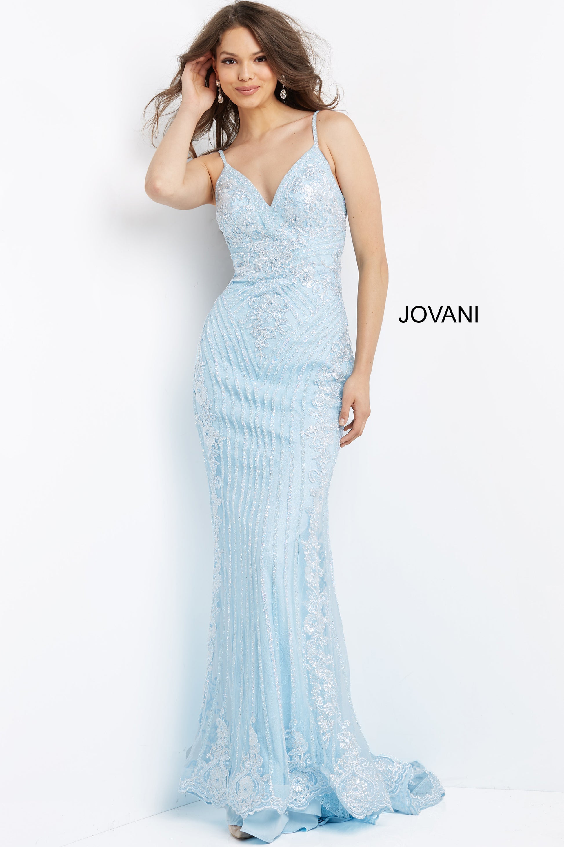 Jovani-05752-light-blue-prom-dress-front-embellished-lace-column-dress-v-neckline