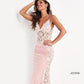 Jovani 06232 is a long fitted pink sequin Formal evening gown. Featuring a Gorgeous Sheer Corset Style fitted bodice with boning. V neckline. This Prom dress is accented with floral appliques embellished & Cascading from the bodice down into the sheer side panel that runs the length of this pageant gown. Backless. Sequin embellished skirt. Great sexy gown for any formal event!