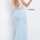 Jovani 06446 Long Fitted Feather Sheer Lace Formal Dress Prom Pageant Slit V Neck