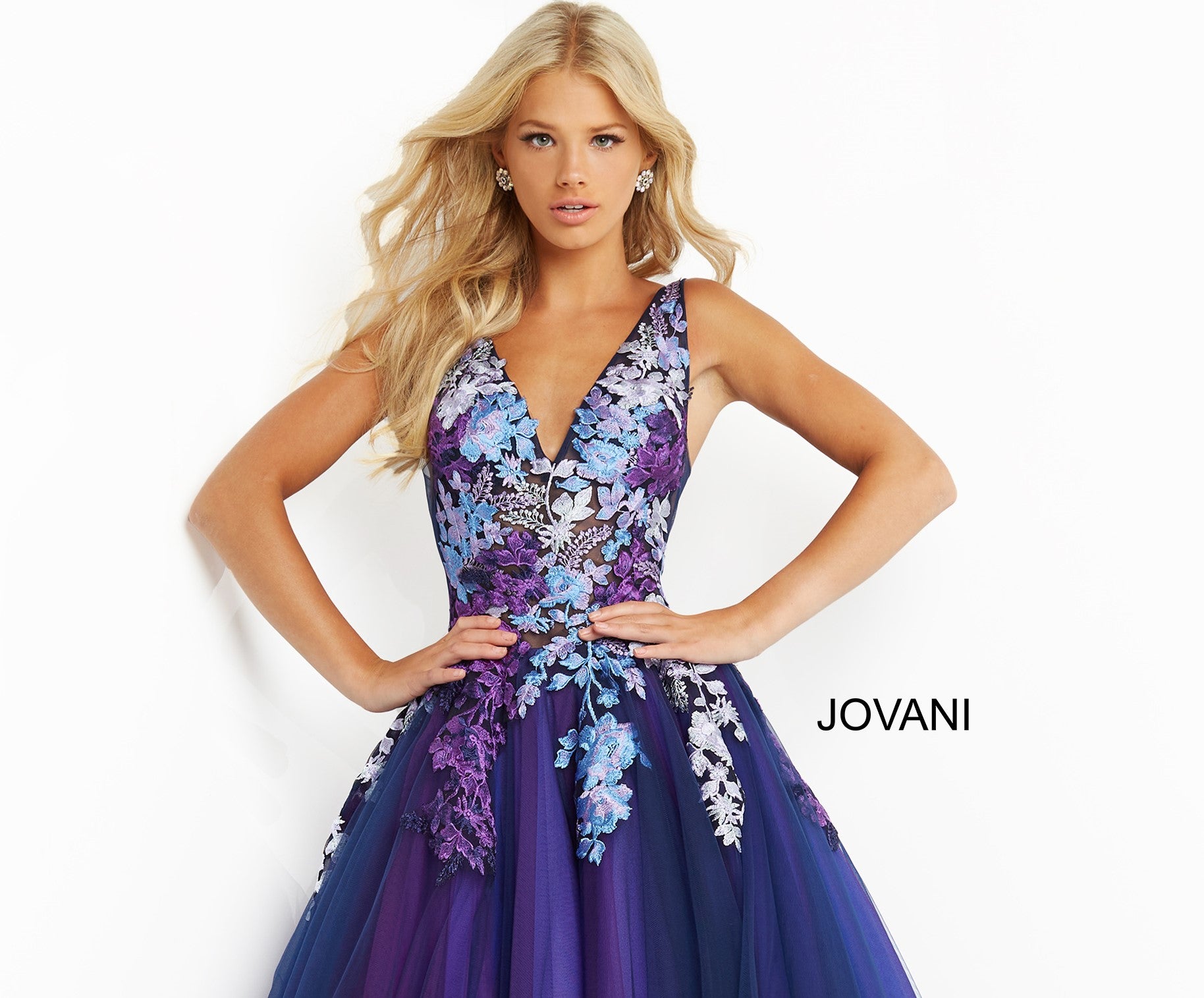Jovani-06807-NAVY-MULTI-prom-dress-close-up-floral-embroidered-bodice-v-neckline-ball-gown