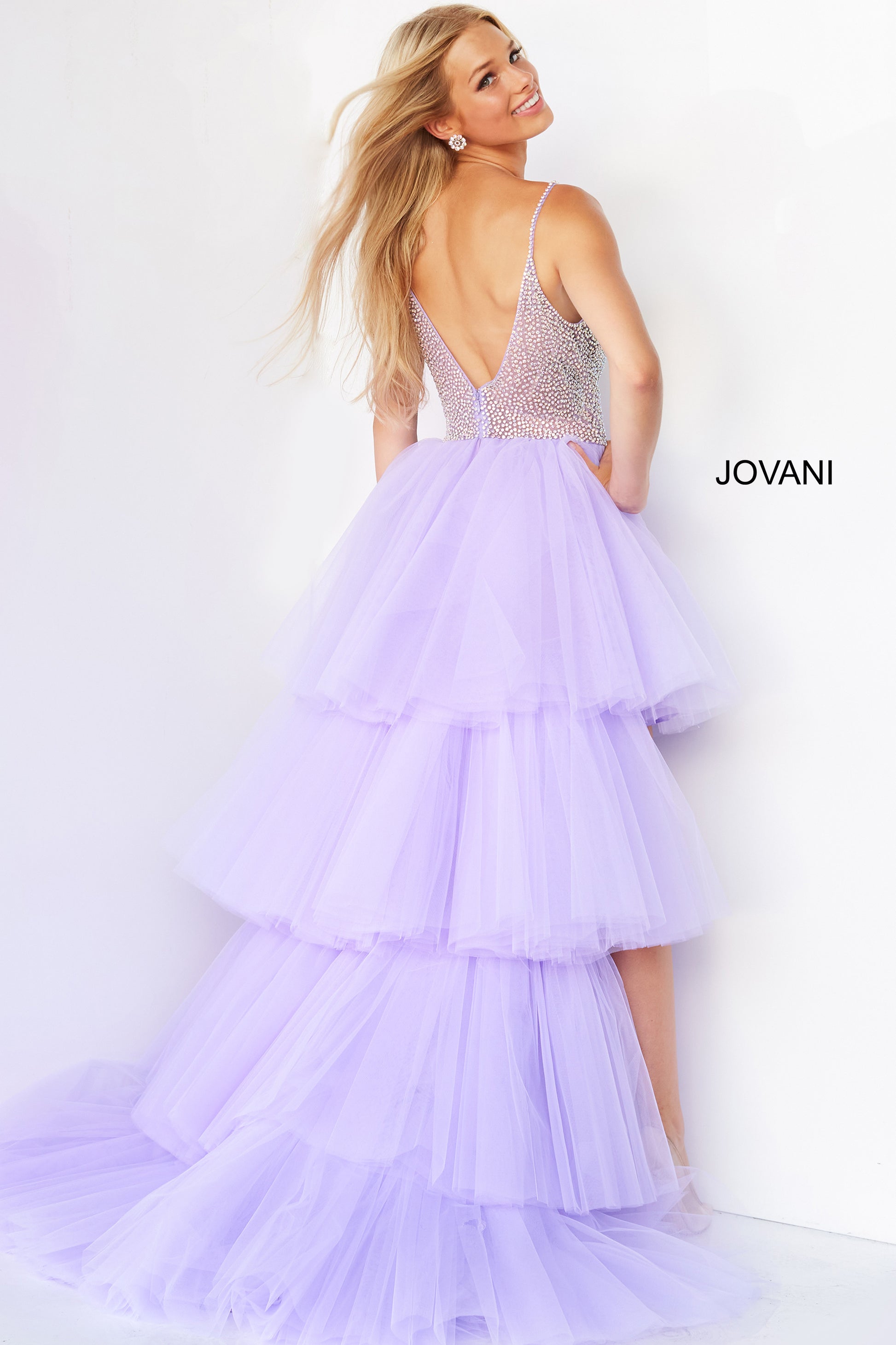 Jovani-07231-LILAC-prom-dress-back-embellished-bodice-v-neckline-layered-tulle-high-low-skirt-v-back