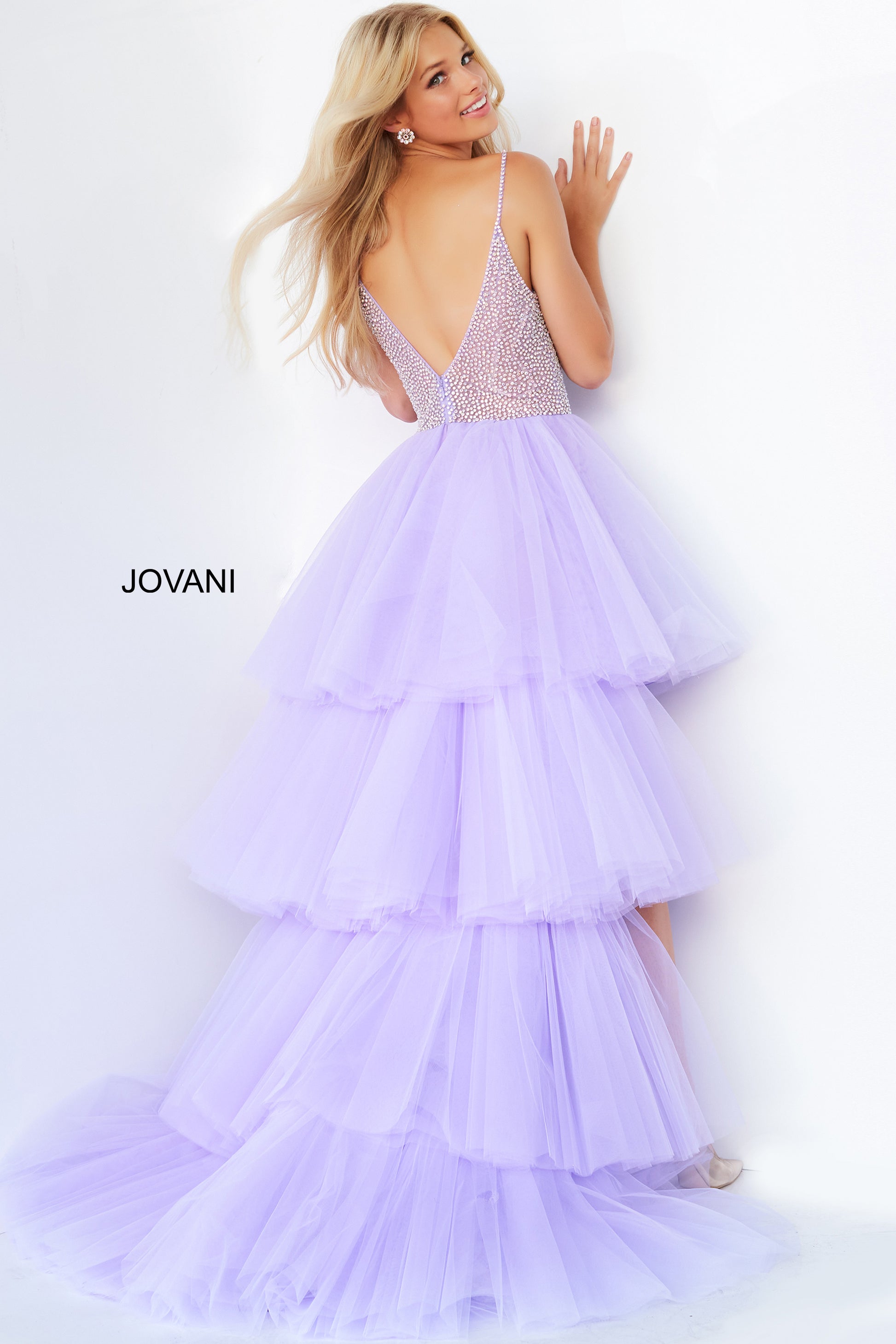 Jovani-07231-LILAC-prom-dress-back-embellished-bodice-v-neckline-layered-tulle-high-low-skirt