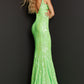 Jovani-3263-Green-prom-dress-back-v-neckline-sequins-long-v-backJovani 3263 is a long Fitted Mermaid Prom Dress with a damask print sequin embellished pattern. Plunging V Neckline and open V Back. Lush Trumpet Skirt is great for the stage in this formal evening gown & Pageant Dress. wedding dress  Available Sizes: 00-24  Available Colors: BLACK/GUNMETAL, BLACK/ROSE, GREEN/MULTI, HOT PINK, LIGHT BLUE, LIGHT PINK, NEON GREEN, ORANGE, YELLOW