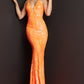 Jovani-3263-Orange-prom-dress-front-v-neckline-sequins-long-v-back