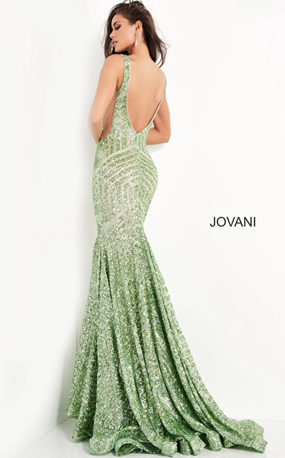 Jovani 59762 pale green Sequin Mermaid prom dress Long Fitted Mermaid Pageant Gown