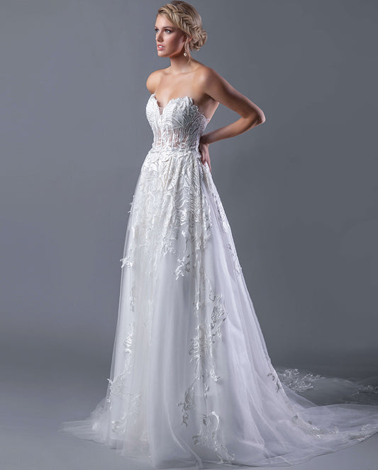 Jovani Bridal F05394 Long A line Lace Wedding Dress Sweetheart Neckline Strapless 