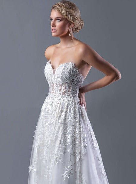 Jovani Bridal F05394 Long A line Lace Wedding Dress Sweetheart Neckline Strapless 