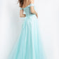 Jovani-JVN-08295-aqua-prom-dress-back-off-the-shoulder-3D-lace-appliques-corset-sheer-bodice-glitter-ballgown-skirt