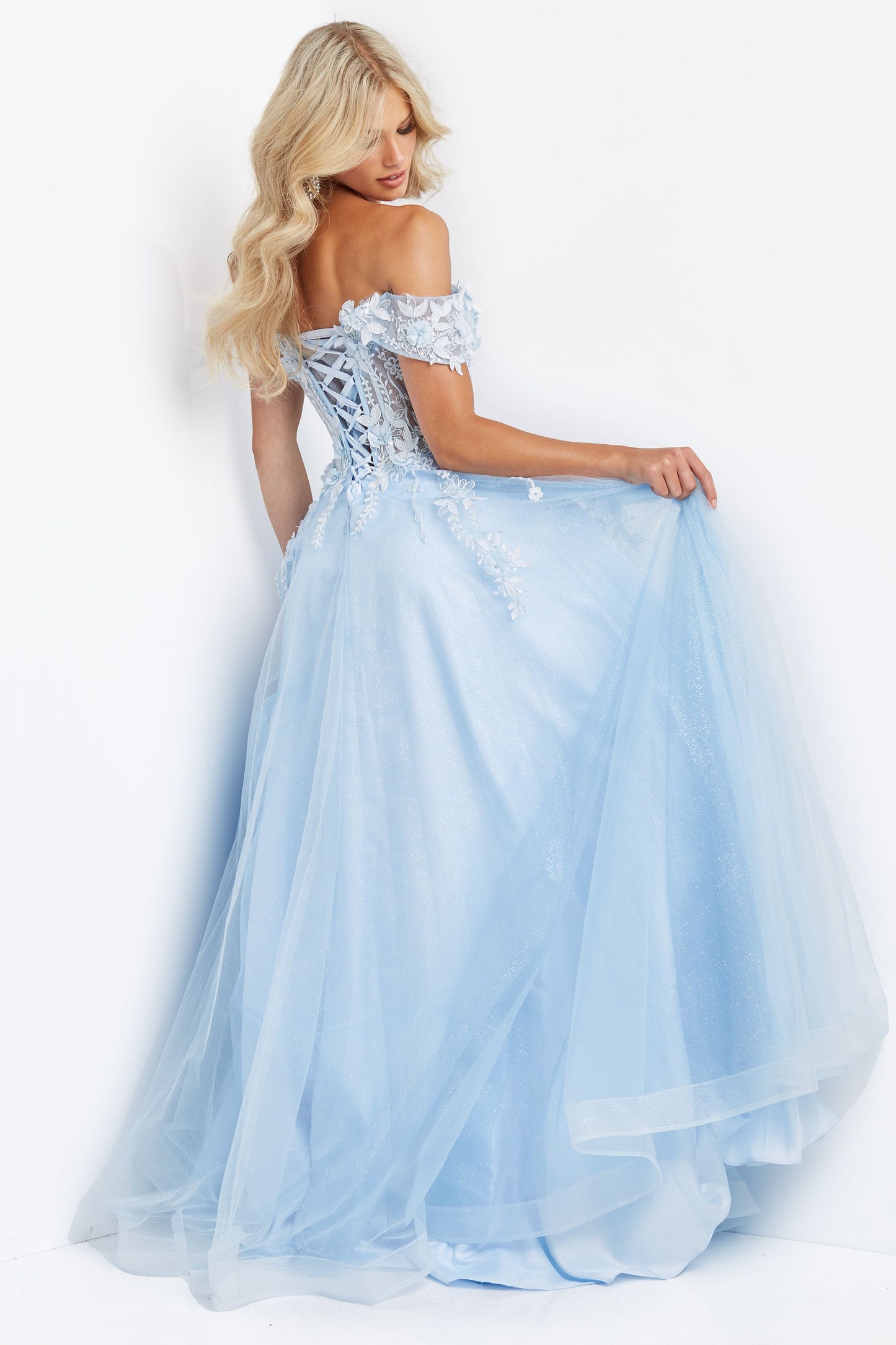 Jovani-JVN-08295-light-blue-prom-dress-back-off-the-shoulder-3D-lace-appliques-corset-sheer-bodice-glitter-ballgown-skirt
