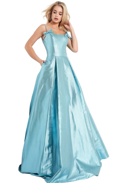 Jovani JVN03479 Metallic Prom Dress Ballgown Spaghetti Straps with Bows 