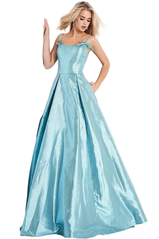 Jovani JVN03479 Metallic Prom Dress Ballgown Spaghetti Straps with Bows 
