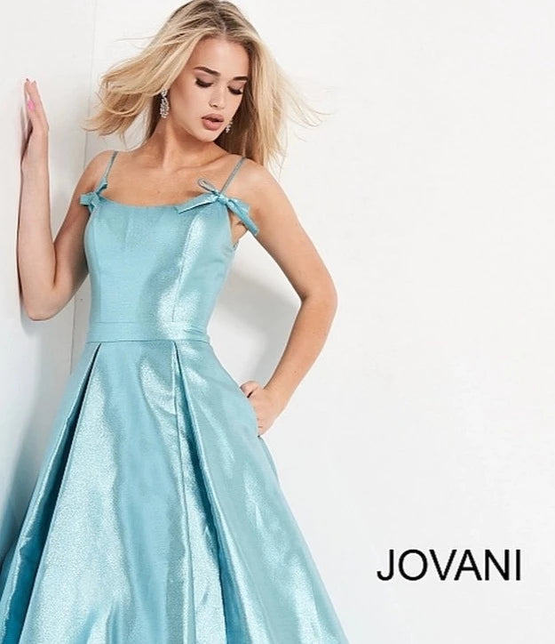 Jovani JVN03479 Metallic Prom Dress Ballgown Spaghetti Straps with Bows 