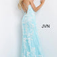 Jovani-JVN06660-Aqua-White-back-lace-prom-dress-v-neckline-corset-back-side-slit