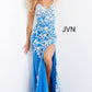 Jovani-JVN06660-COBALT-WHITE-front-lace-prom-dress-v-neckline-corset-back-side-slit