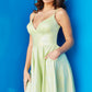 Jovani-JVN22519-light-green-homecoming-dress-v-neckline-fit-and-flare-double-spaghetti-strap-lace-up-corset-back-cutout-Front