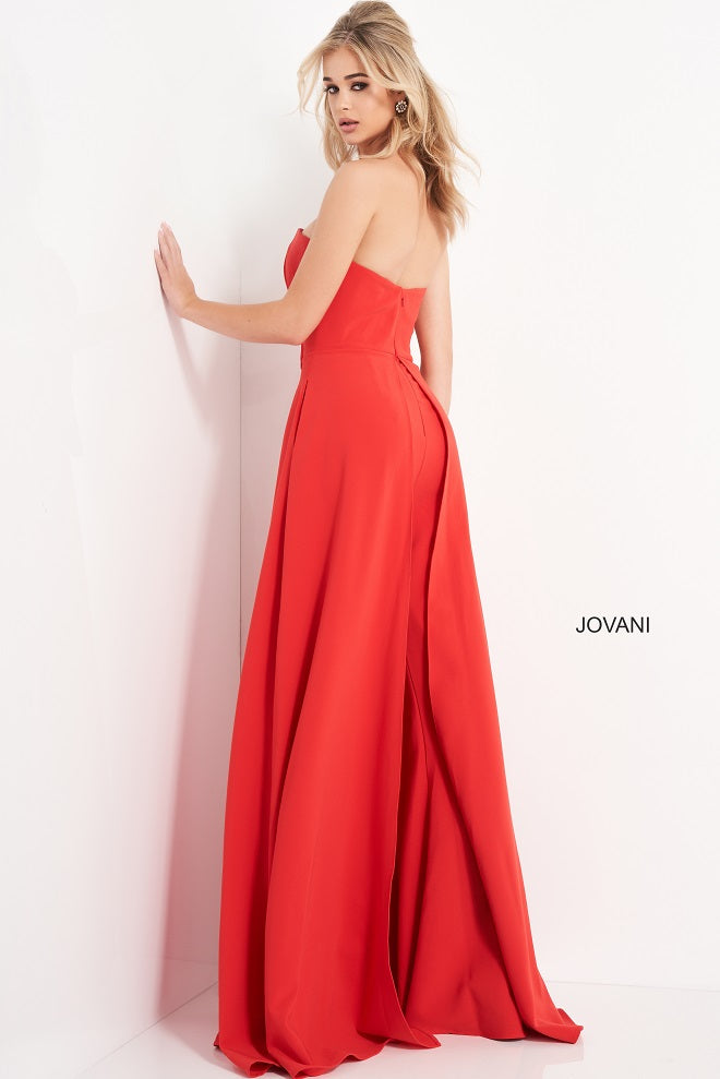 Jovani 03529-Red-Jumpsuit-Back-View-Strapless-Overlay-Sides