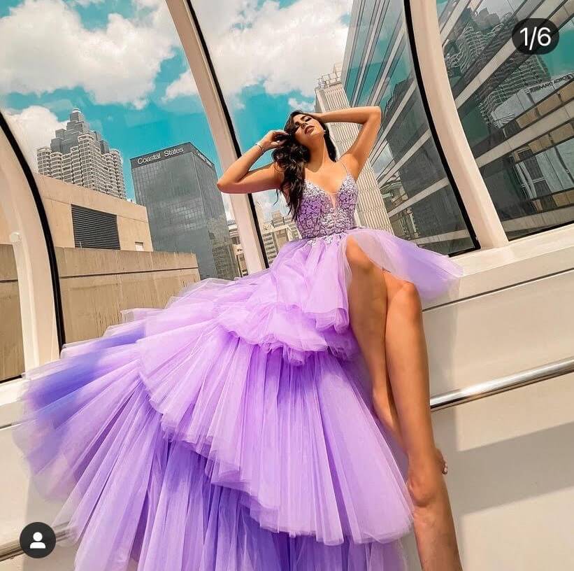lavender high low prom dress High Low Prom Dress, Ball Gown Prom Dresses, Tulle Prom Dresses, Purple Prom Dresses, Robes De Cockt on Luulla
